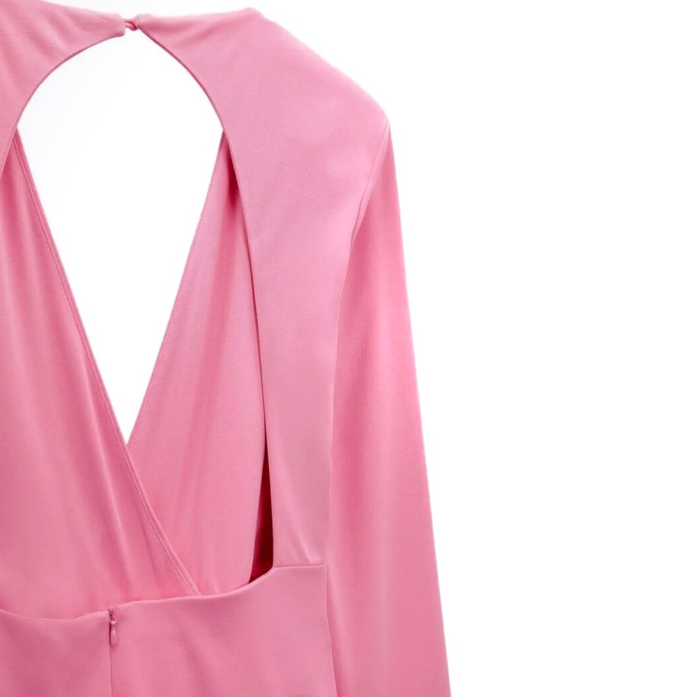 Zara Barbie Pink Draped Knotted Mini Dress Small - Picture 10 of 13